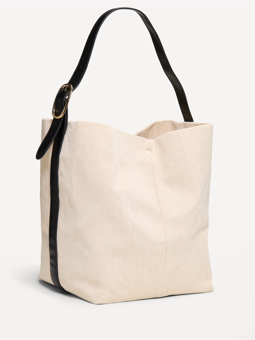 Canvas Bucket Tote with Black Leather Strap - Unbranded